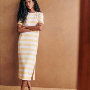 Sezane Yellow and White Striped Midi Dress